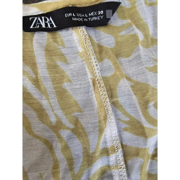 Zara Crop Top Blouse Long Sleeves Tie Floral V Neck Size L Women's Green Ivory - Picture 7 of 11